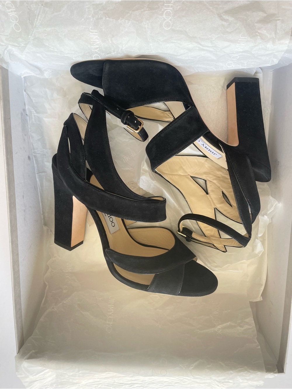 Jimmy Choo Black Suede Block Heel Sandals